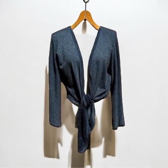 VEDA Blue Metallic Balletcore Dancer Wrap Tie Back Cardigan Size Small - Picture 5 of 13